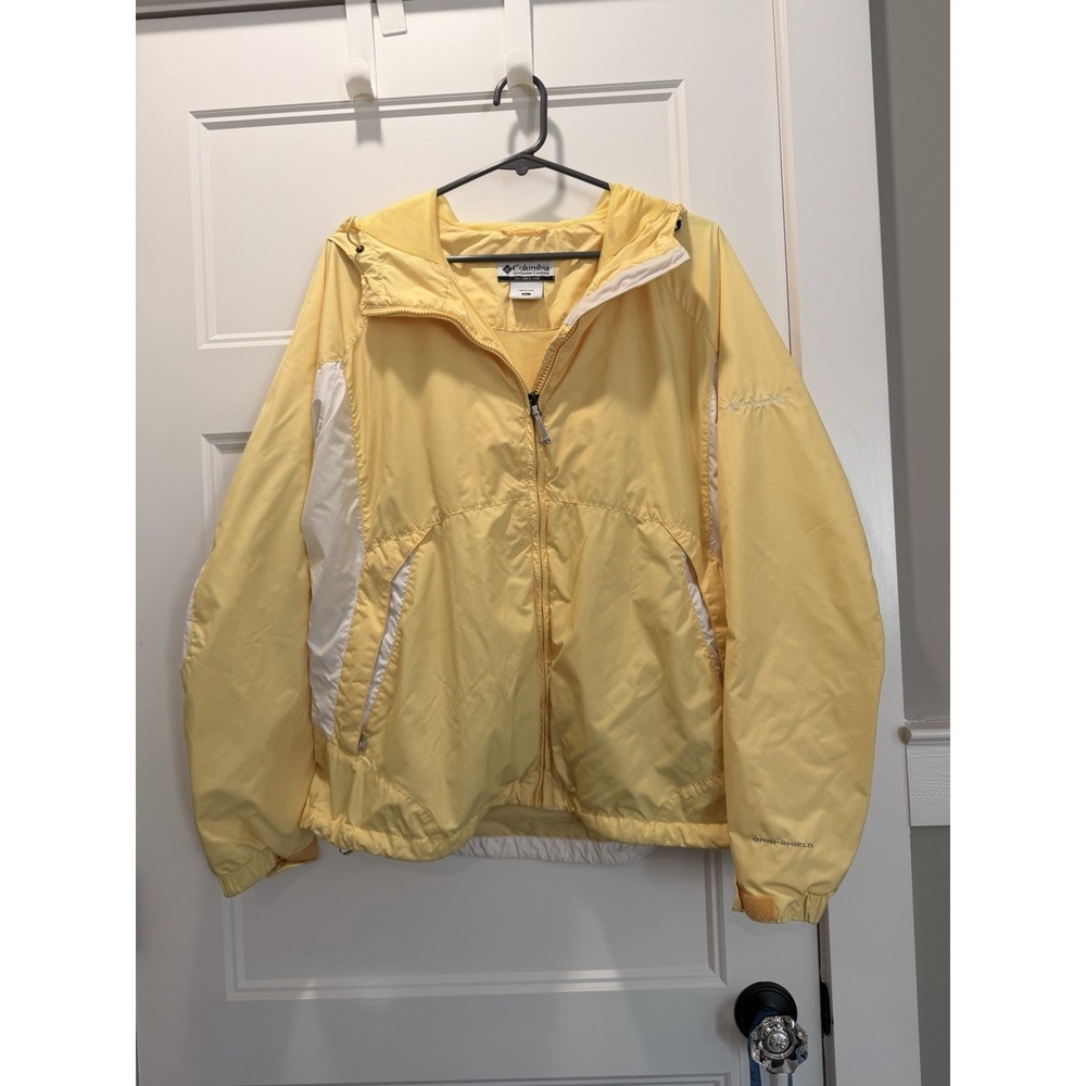 COLUMBIA OMNI-SHIELD women's XL Windbreaker Hooded Jacket YELLOW